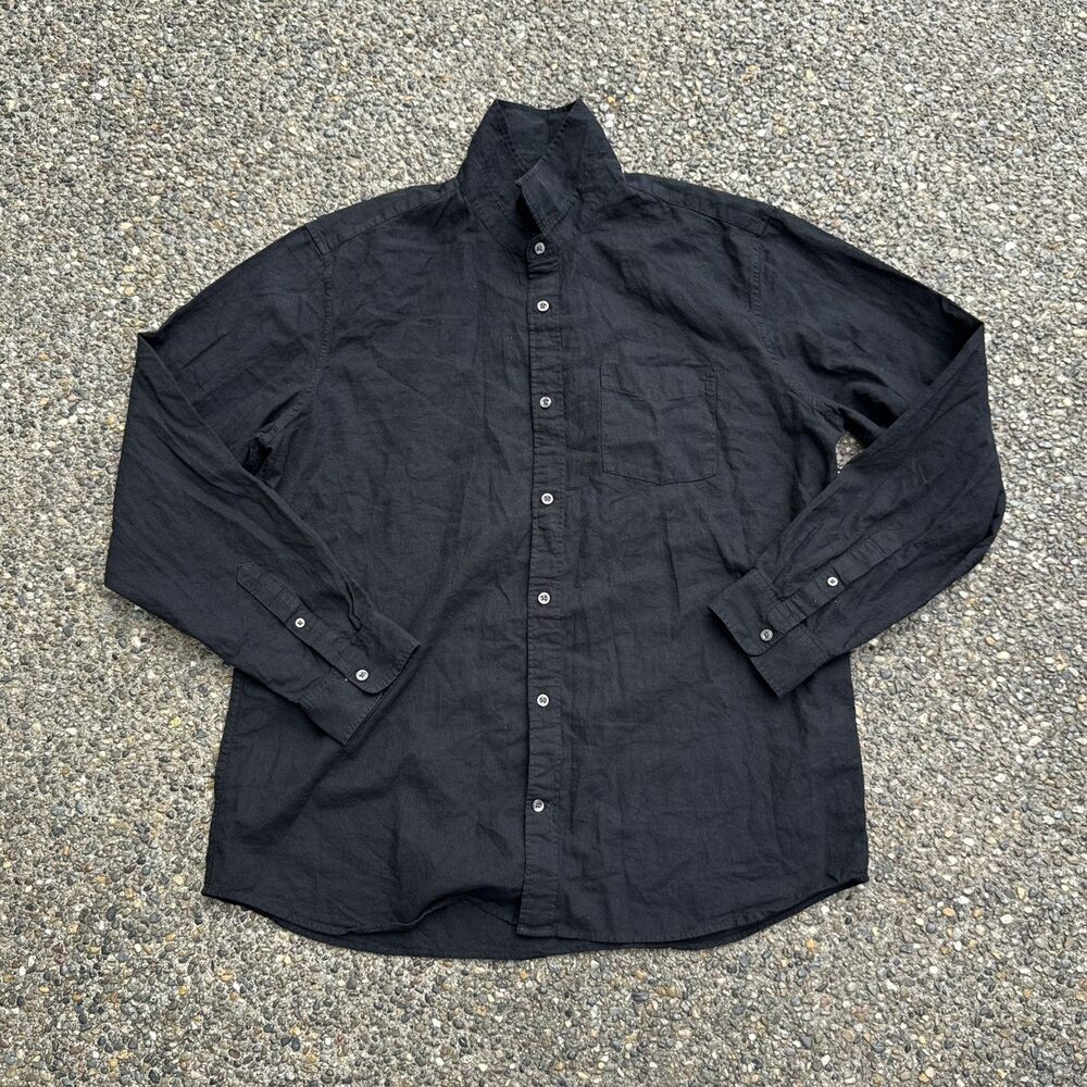 GAP Men’s XL Black Linen Cotton Button Up Shirt Long Sleeve Casual Classic